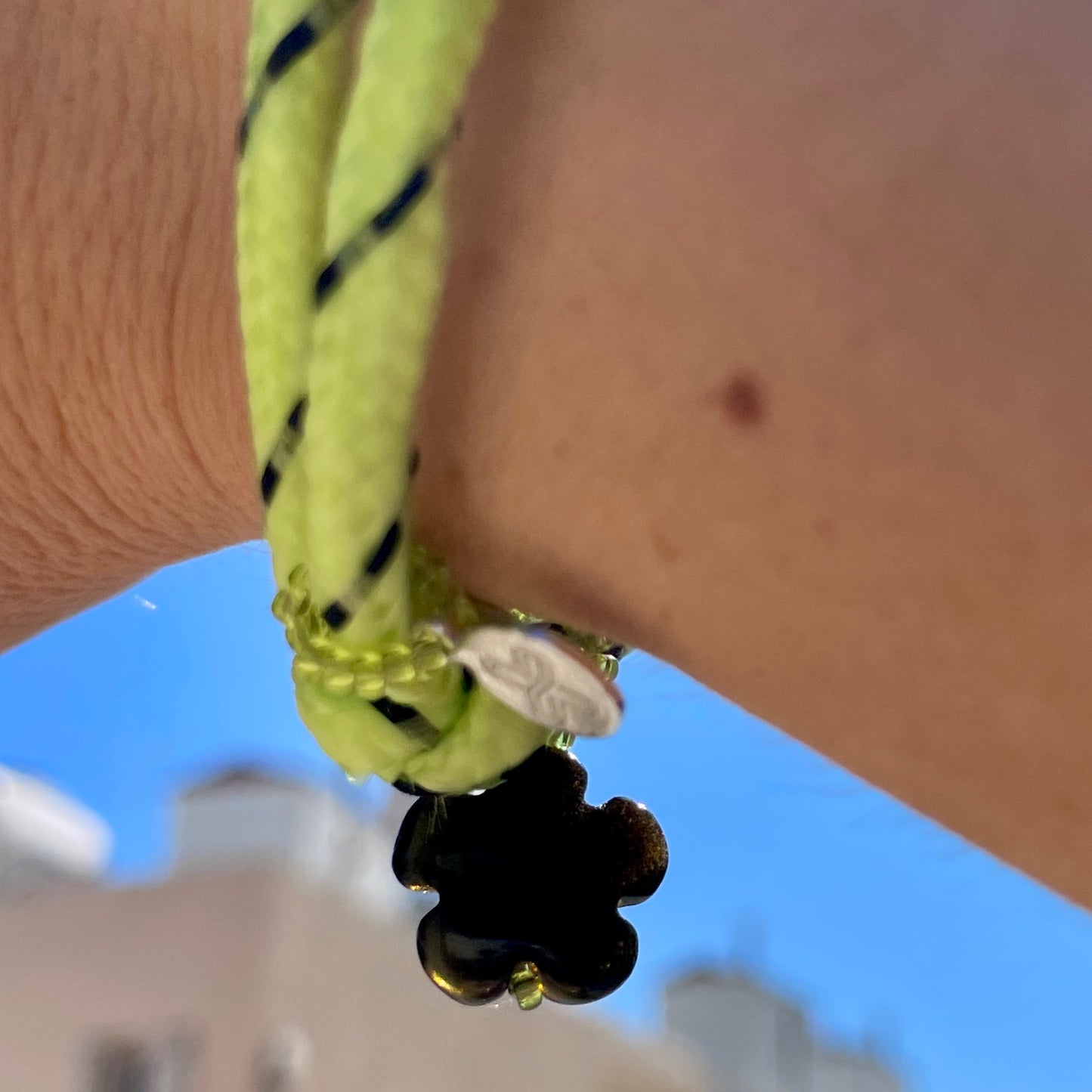 Trackie Br/Anklet with Obsidian Flower