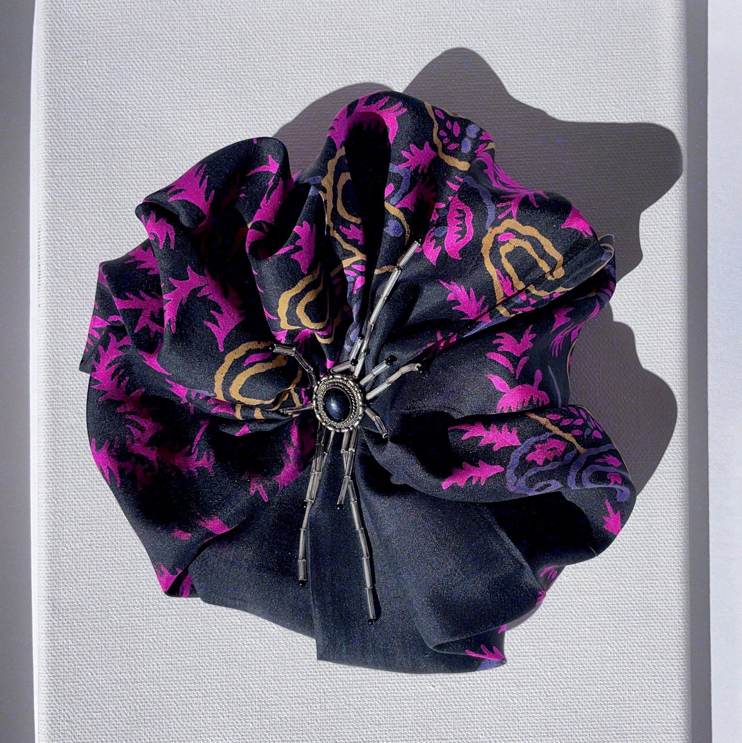 Black Silk Flower Upcycled Brooch