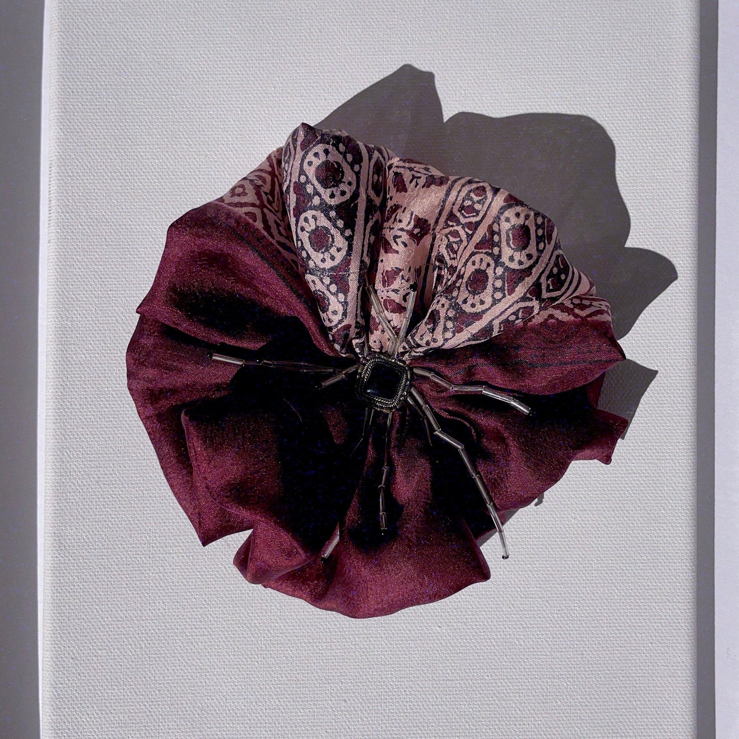 Brown Silk Flower Upcycled Brooch