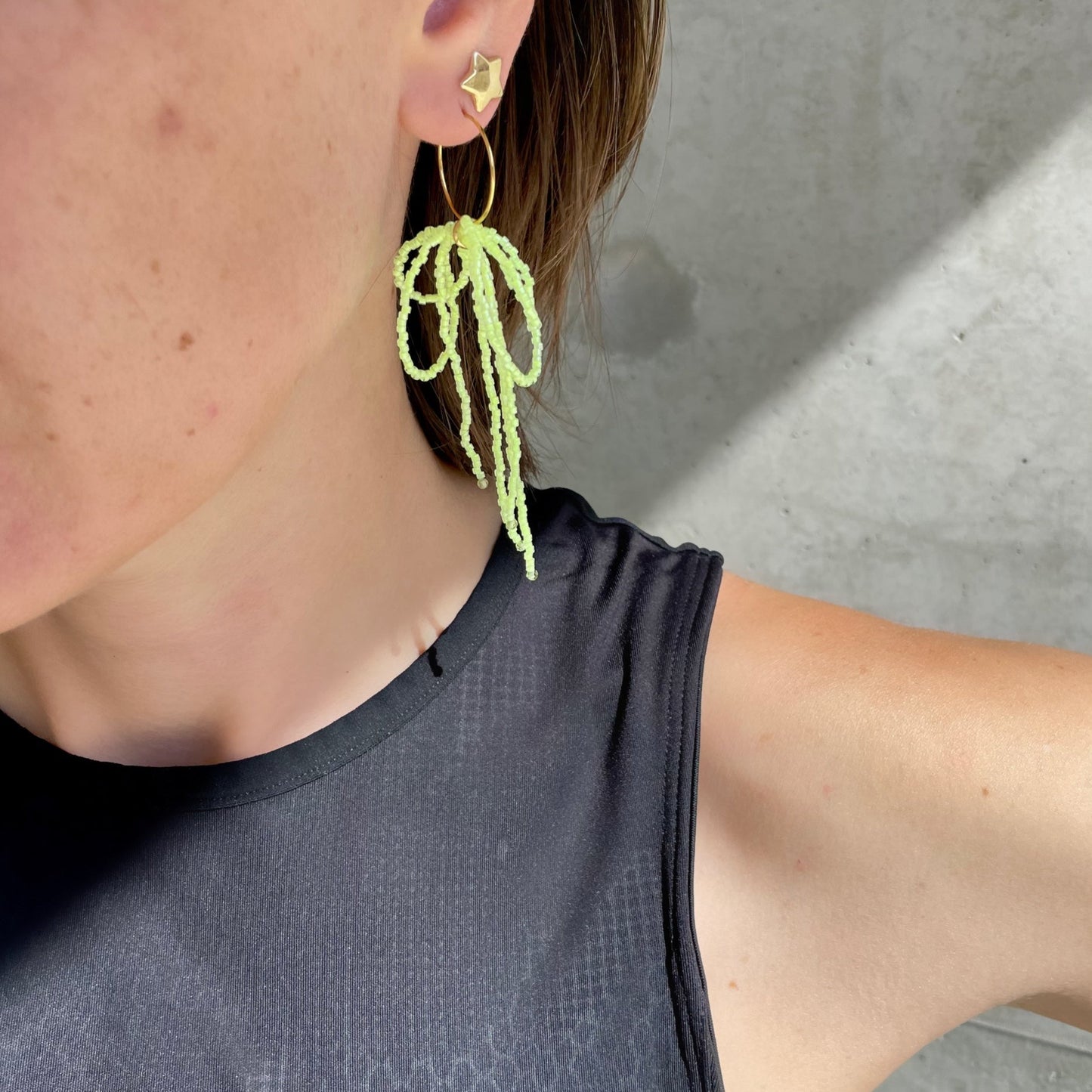 Double Bow Neon Lime Mono Earring
